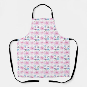 Delantal Patrón floral suave de acuarela rosa