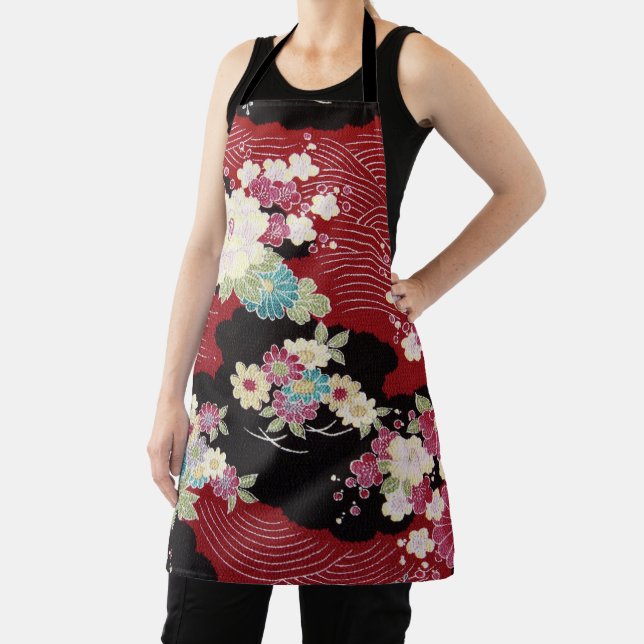 Delantal Patrón floral, textil de KIMONO japonés (in situ)