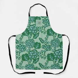 Delantal Patrón floral verde y azul vibrante y audaz
