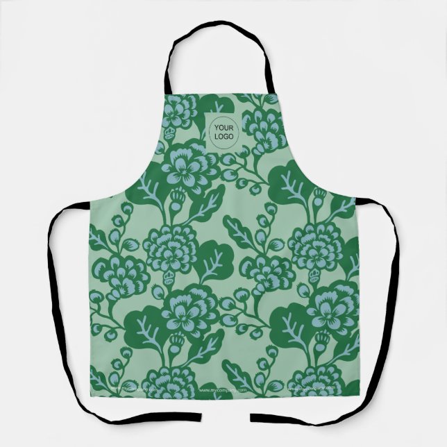 Delantal Patrón floral verde y azul vibrante y audaz (Anverso)