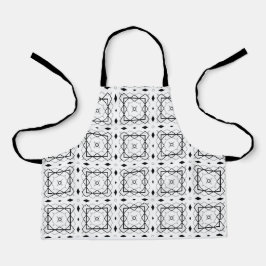 Delantal Patrón geométrico blanco negro y plateado