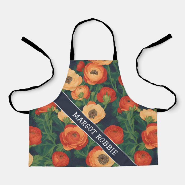 Delantal Patrón geométrico colorido de Red Ranunculus (Anverso)