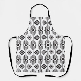 Delantal Patrón geométrico étnico ikat en blanco y negro
