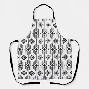 Delantal Patrón geométrico étnico ikat en blanco y negro