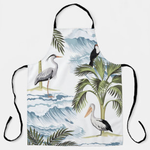 Delantal Patrón hawaiano vintage, floral de verano.