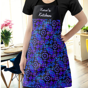 Delantal Patrón Hippie Groovy Azul Morado Personalizado