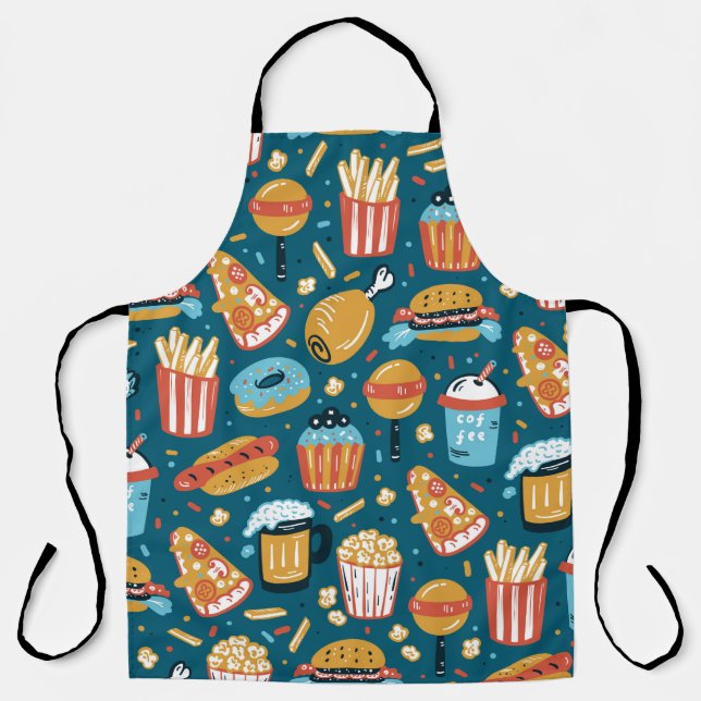 Delantal patrón incomparable de Iconos de comida rápida. Re (Anverso)