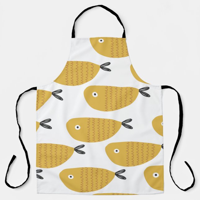 Delantal Patrón infantil sin foco con peces divertidos. Cre (Anverso)