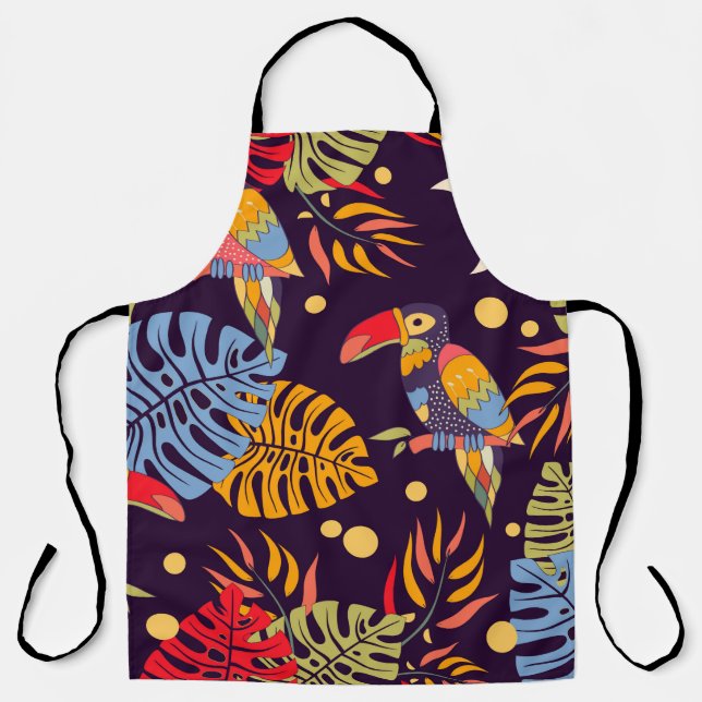 Delantal Patrón ininterrumpido colorido, aves exóticas y pl (Anverso)