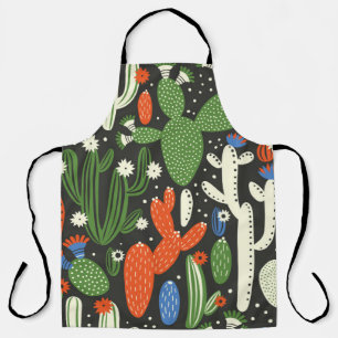 Delantal patrón ininterrumpido con cactus sobre fondo negro