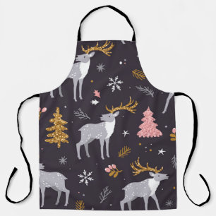 Delantal  patrón ininterrumpido con renos, abetos y sno