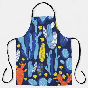 Delantal patrón ininterrumpido vintage con cactus en azul 