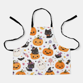 Delantal Patrón Kawaii de Halloween con Calabazas Lindas