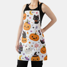 Delantal Patrón Kawaii de Halloween con Calabazas Lindas