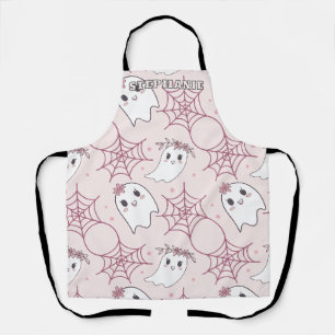 Delantal Patrón Kawaii de Halloween Fantasma Rosa Pastel