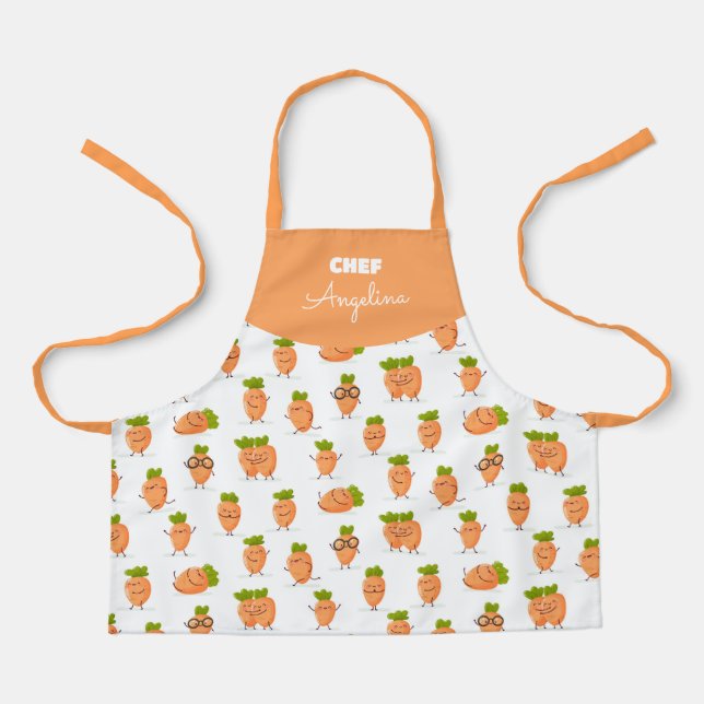 Delantal Patrón kawaii de zanahorias divertidas (Anverso)