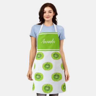 Delantal Patrón Kiwi verde acuarela personalizado