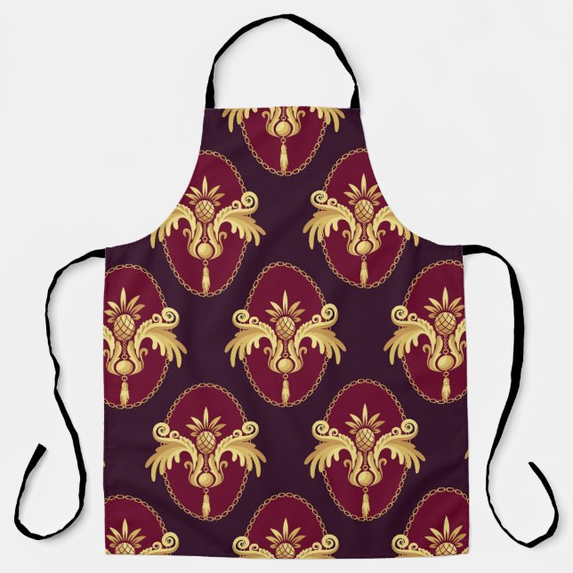 Delantal Patrón magenta del compás de oro barroco (Anverso)