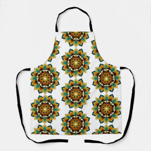Delantal Patrón Mandala 02 en amarillo y moreno