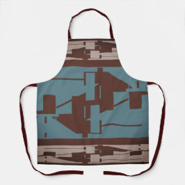 Delantal Patrón mediterráneo Verde azulado oscuro y marrón