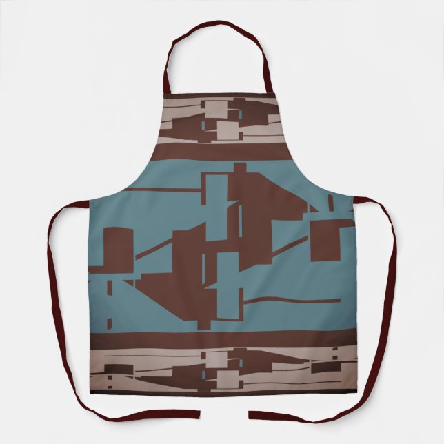 Delantal Patrón mediterráneo Verde azulado oscuro y marrón  (Anverso)