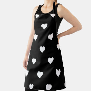 Delantal Patrón minimalista de Corazón Blanco y Negro