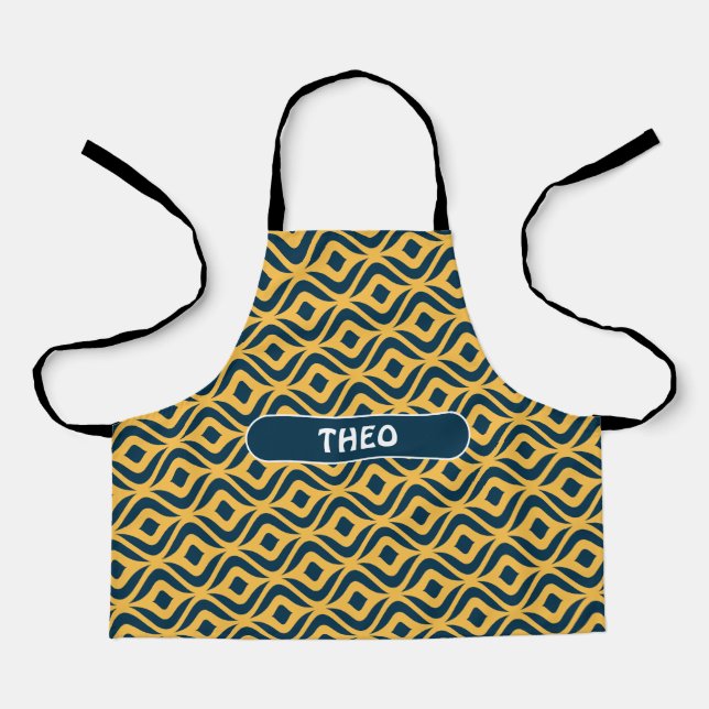 Delantal Patrón mínimo de bacteria amarillo azul (Anverso)