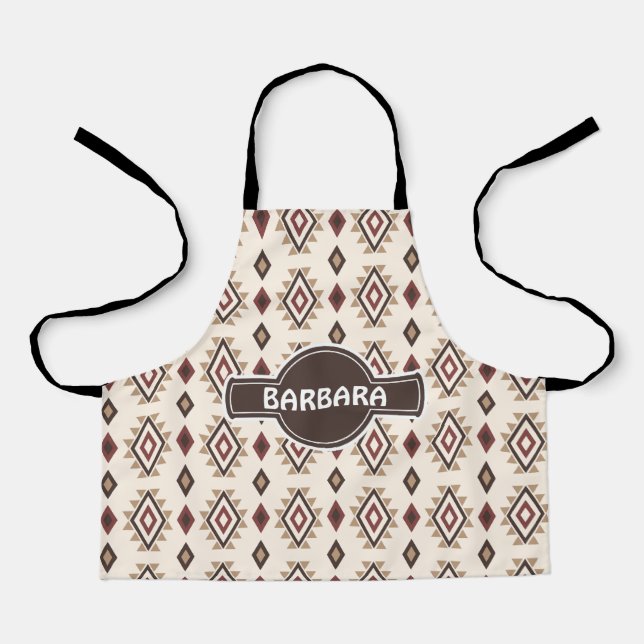 Delantal Patrón mínimo de crema gris étnica (Anverso)