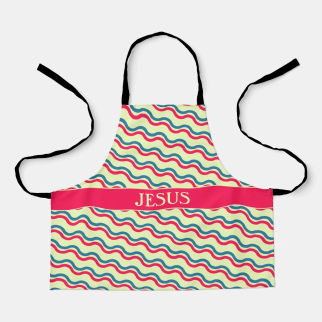 Delantal Patrón mínimo de ondas azul rojo (Anverso)