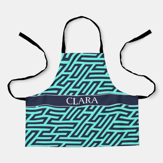 Delantal Patrón mínimo geométrico de la marina negra (Anverso)