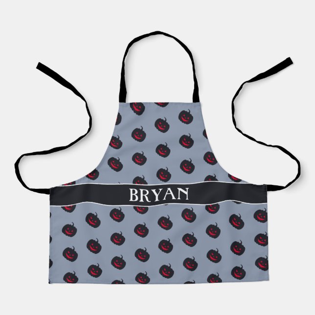 Delantal Patrón mínimo gris negro de Halloween (Anverso)