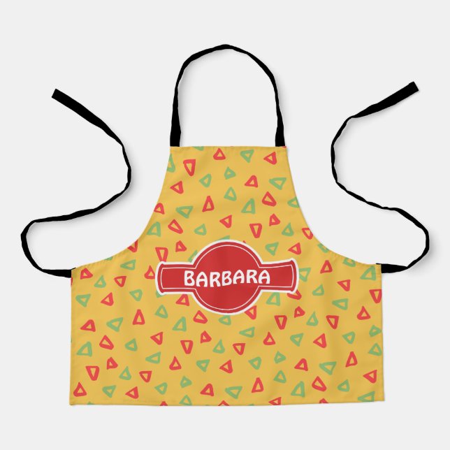 Delantal Patrón mínimo rojo amarillo Doodle (Anverso)