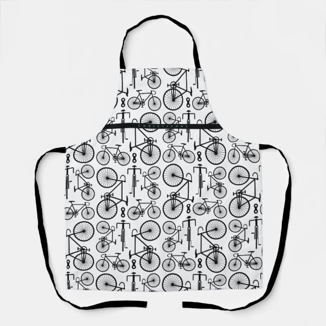 Delantal Patrón moderno de bicicletas en blanco y negro (Anverso)