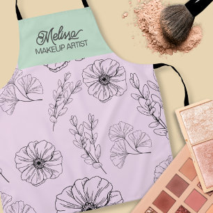 Delantal Patrón moderno de línea floral verde rosa Minimali