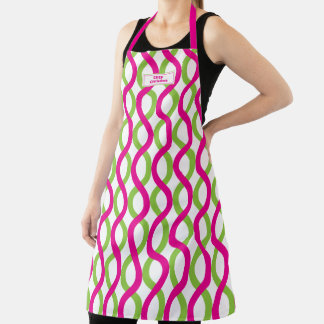Delantal Patrón moderno de ondas rosadas verdes