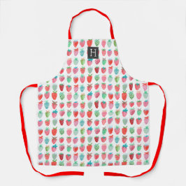 Delantal Patrón monograma de fresa roja