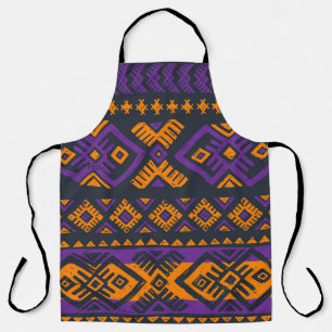 Delantal patrón naranja, violeta, tribal geométrico sin cos