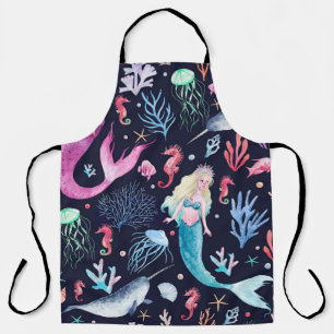 Delantal Patrón oscuro de acuarela de mar místico
