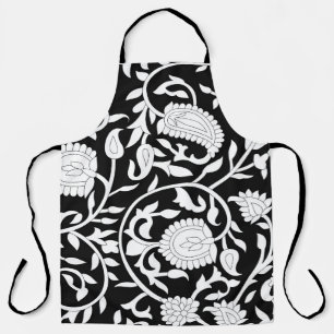 Delantal Patrón paisley indio tradicional sobre negro y wh