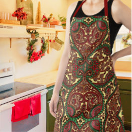 Delantal Patrón paisley victoriano elegante oro verde rojo