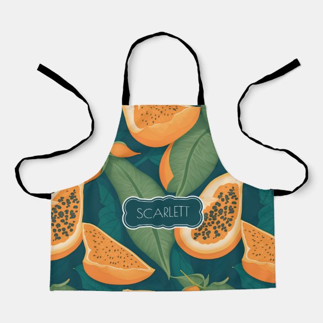 Delantal Patrón Papaya floral colorido personalizado (Anverso)