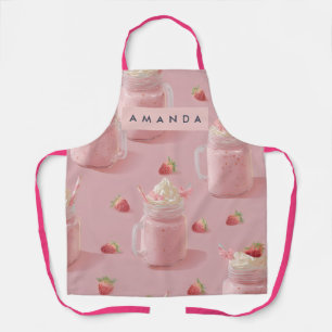 Delantal Patrón Personalizado de Batido de Fresa Kawaii A