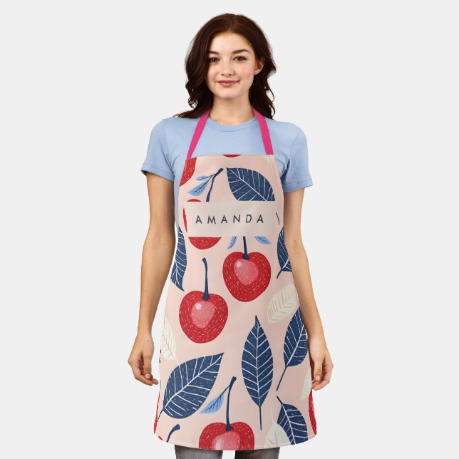 Delantal Patrón personalizado de cerezo y hoja monograma (Gastado)