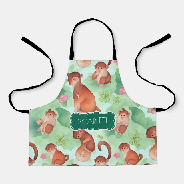 Delantal Patrón personalizado de color de agua de mono (Anverso)