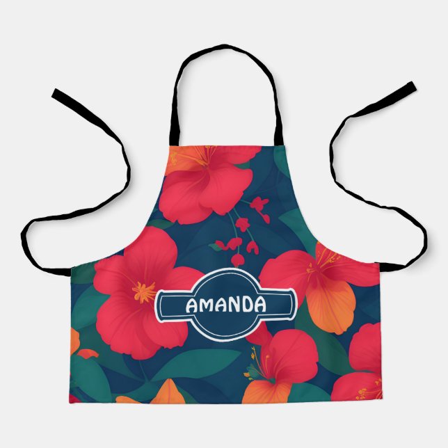 Delantal Patrón personalizado de color floral de Hibiscus (Anverso)