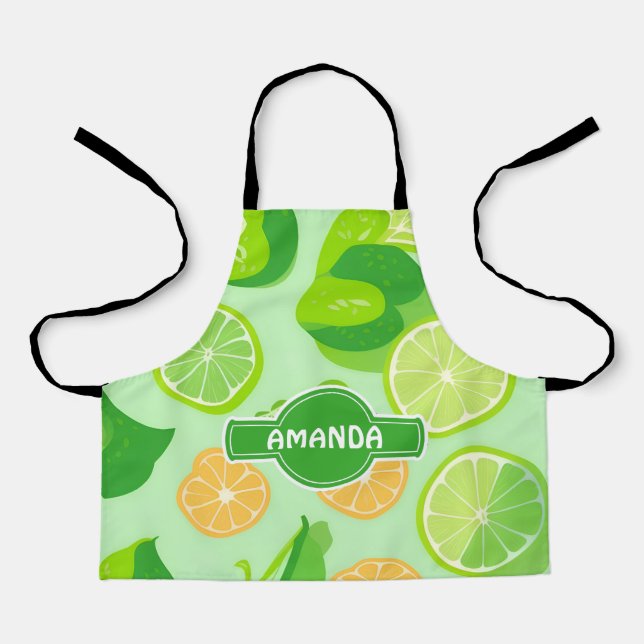 Delantal Patrón personalizado de color geométrico limón (Anverso)