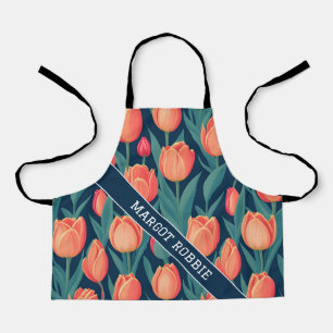 Delantal Patrón personalizado de color tulipán retro