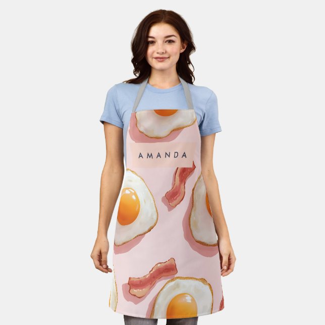 Delantal Patrón personalizado de huevo y tocino rosado (Gastado)
