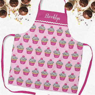 Delantal Patrón personalizado de pastel de color rosa