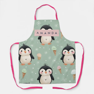 Delantal Patrón Personalizado de Pingüino y Helado Adorable